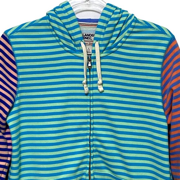 Lands End Serious Sweats Striped Hoodie Womens S Coastal Grandmother Patchwork - Picture 1 of 4